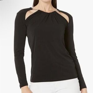 Michael Kors Cold Shoulder Chain Blouse - Size M Black - NWT